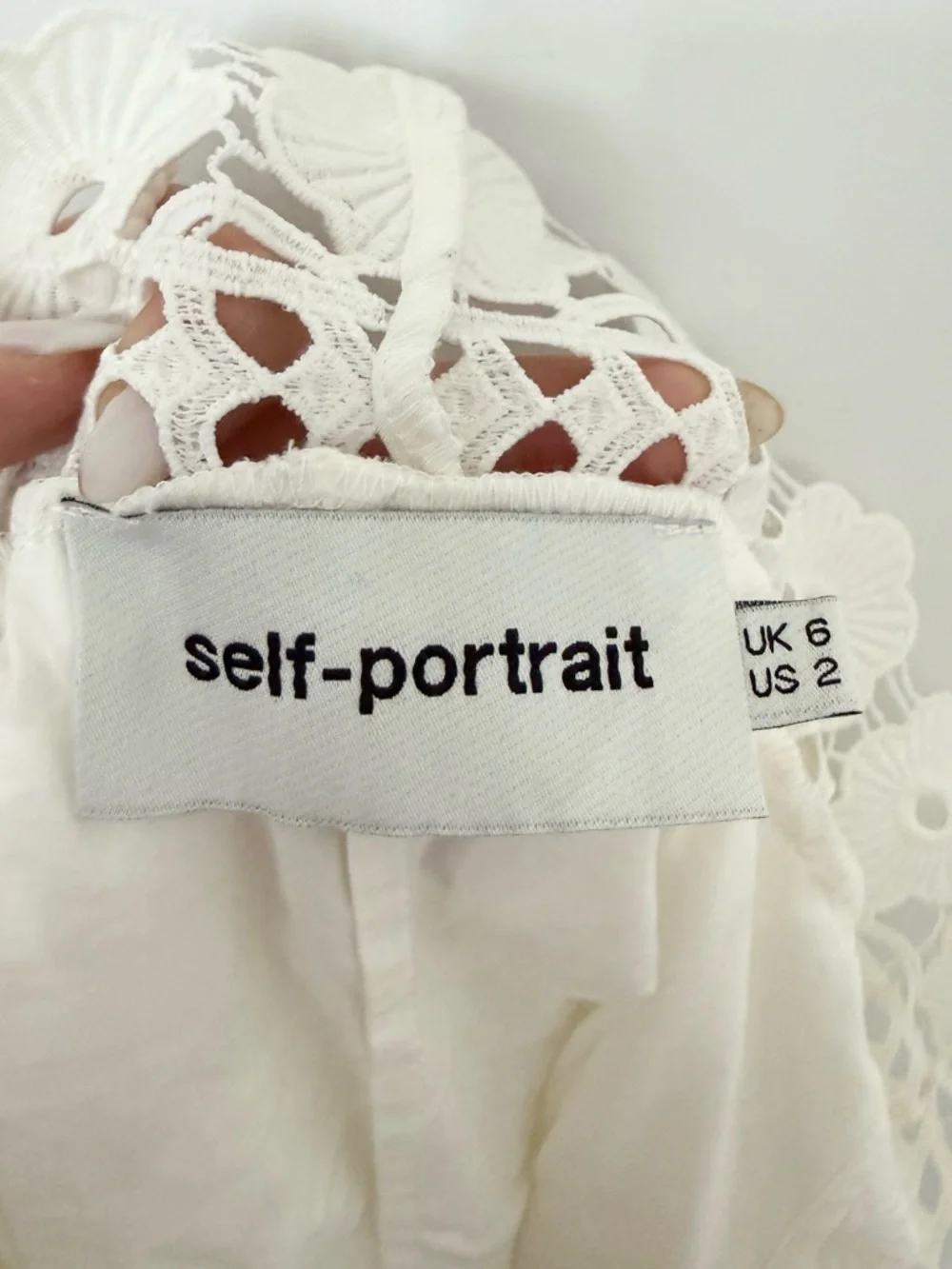 Self-Portrait White Serena Poplin Lace Off-the-Shoulder Mini Dress - US 2 (XS) - Picture 7 of 8